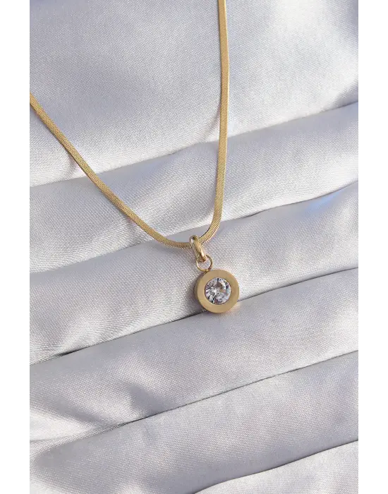  Altın  Zirkon Taşlı Model Çelik Kolye