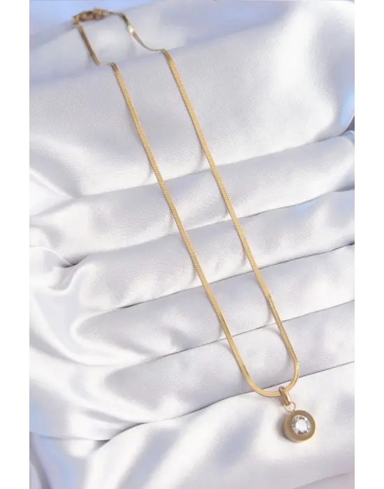  Altın  Zirkon Taşlı Model Çelik Kolye