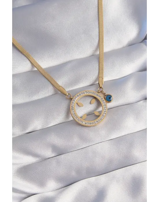  Altın  Zirkon Taşlı Çeyrek Takılabilir Çelik Kolye