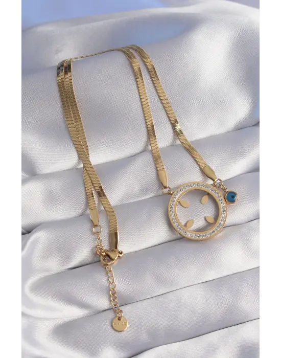  Altın  Zirkon Taşlı Çeyrek Takılabilir Çelik Kolye