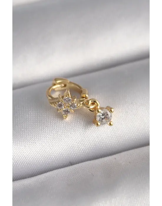 316L Çelik Gold Renk Zirkon Taşlı Çiçek Model Sallantı Detay Tragus Piercing
