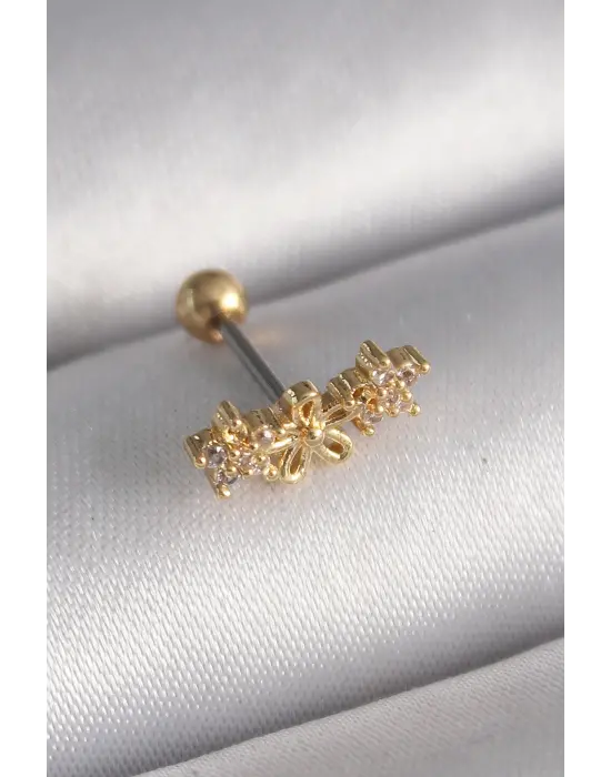 316L Çelik Gold Renk Zirkon Taşlı Çiçek Tragus Piercing