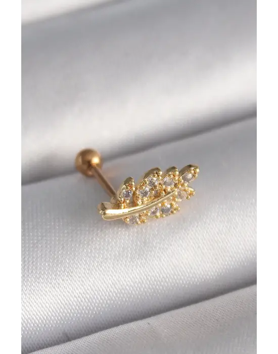 316L Çelik Gold Renk Zirkon Taşlı Dal Tragus Piercing
