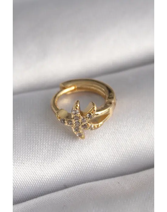 316L Çelik Gold Renk Zirkon Taşlı Deniz Yıldızı Model Tragus Piercing
