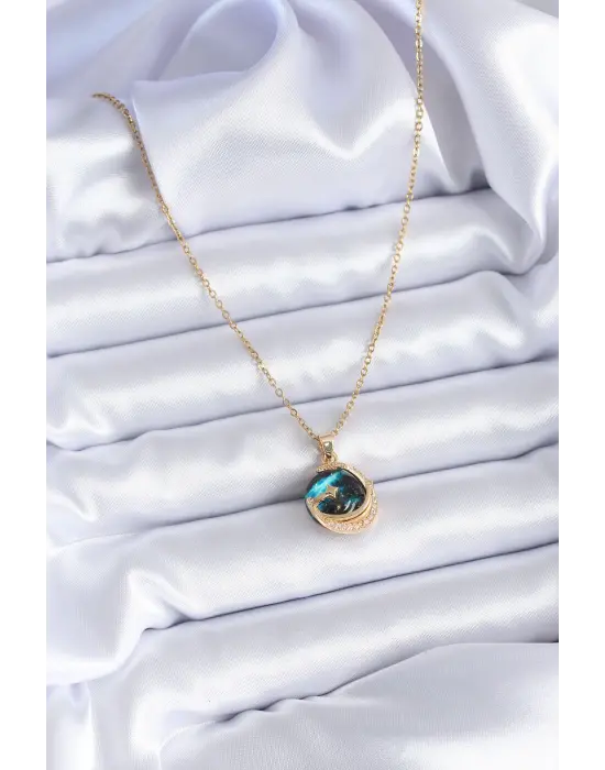 316L Çelik Gold Renk Zirkon Taşlı Gezegen Model Kadın Kolye