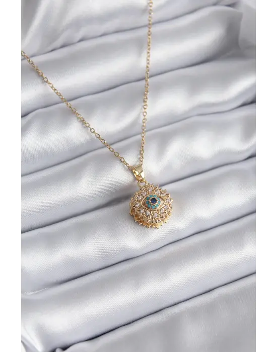 Altın  Zirkon Taşlı Göz Model  Çelik Kolye