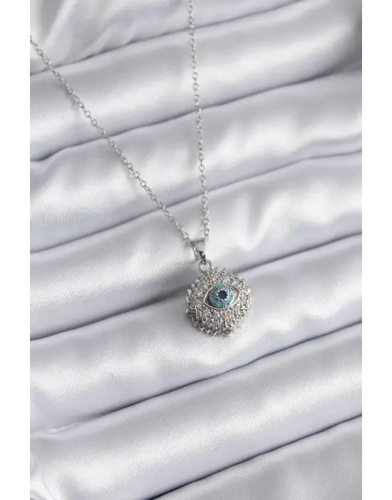  Altın  Zirkon Taşlı Göz Model  Çelik Kolye