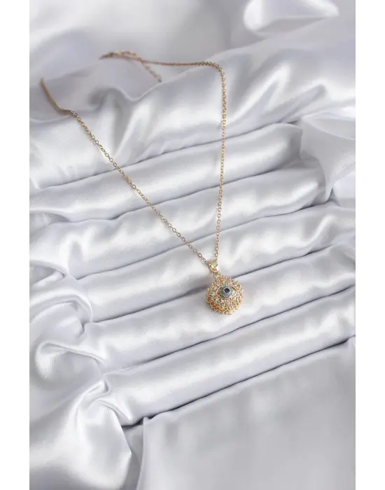  Altın  Zirkon Taşlı Göz Model  Çelik Kolye