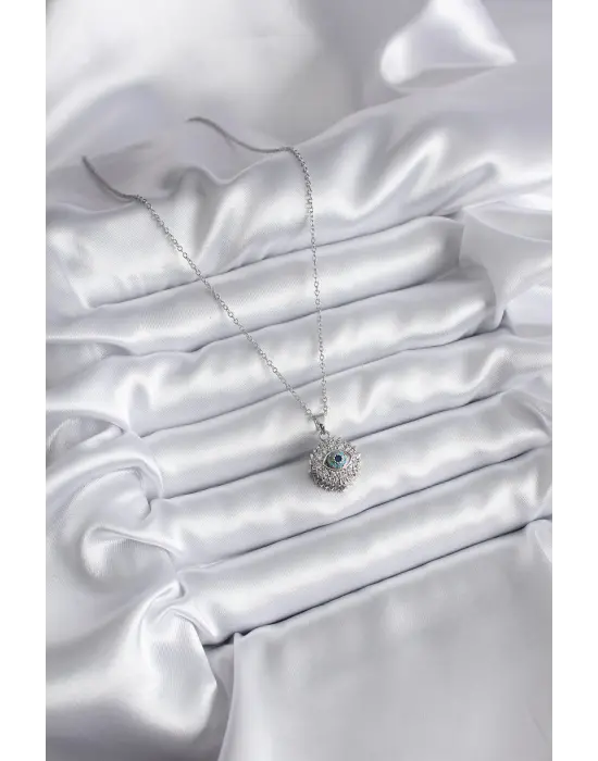  Altın  Zirkon Taşlı Göz Model  Çelik Kolye