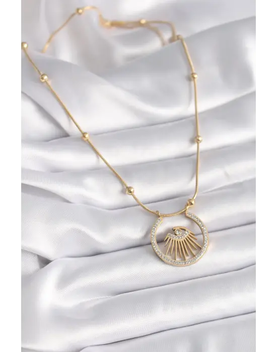  Altın  Zirkon Taşlı Göz Model  Çelik Kolye