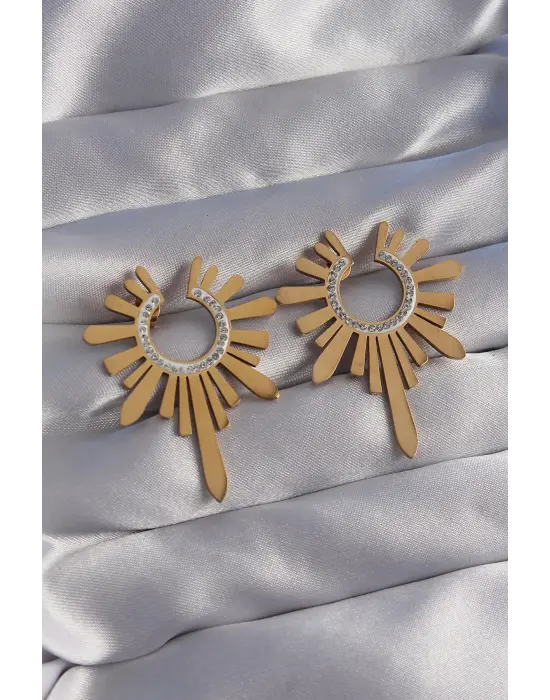   Altın Zirkon Taşlı Güneş Figürlü Küpe