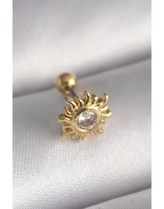 316L Çelik Gold Renk Zirkon Taşlı Güneş Tragus Piercing