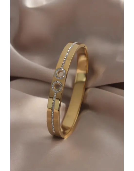 316L Çelik Gold Renk Zirkon Taşlı Kadın Kelepçe