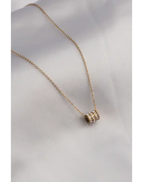 316L Çelik Gold Renk Zirkon Taşlı Kadın Kolye