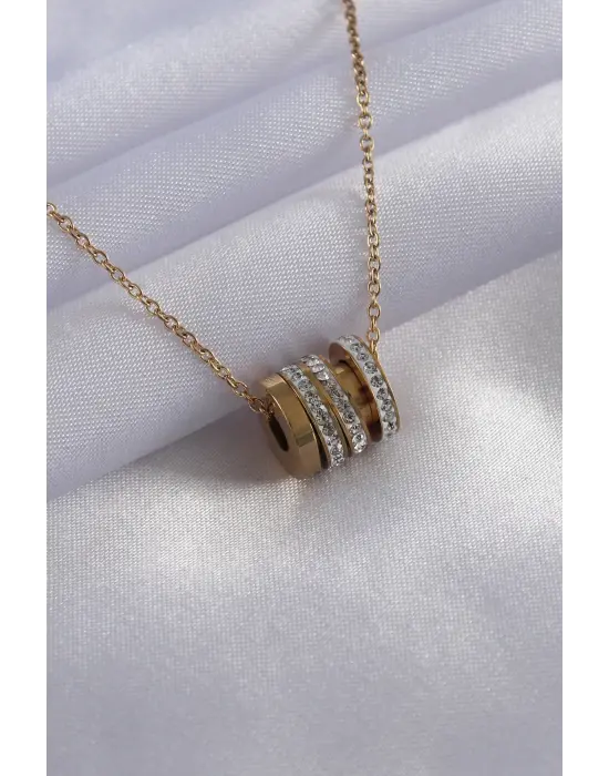  Altın  Zirkon Taşlı  Çelik Kolye