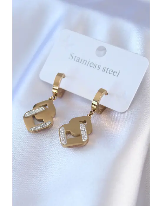   Altın Zirkon Taşlı Çelik Küpe