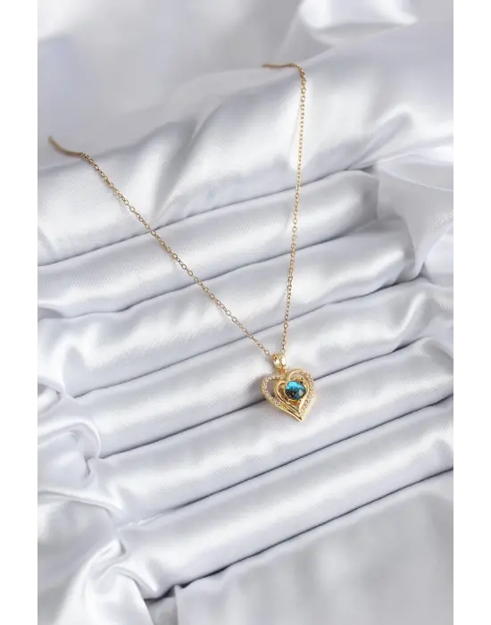  Altın  Zirkon Taşlı Kalp Galaksi Model  Çelik Kolye