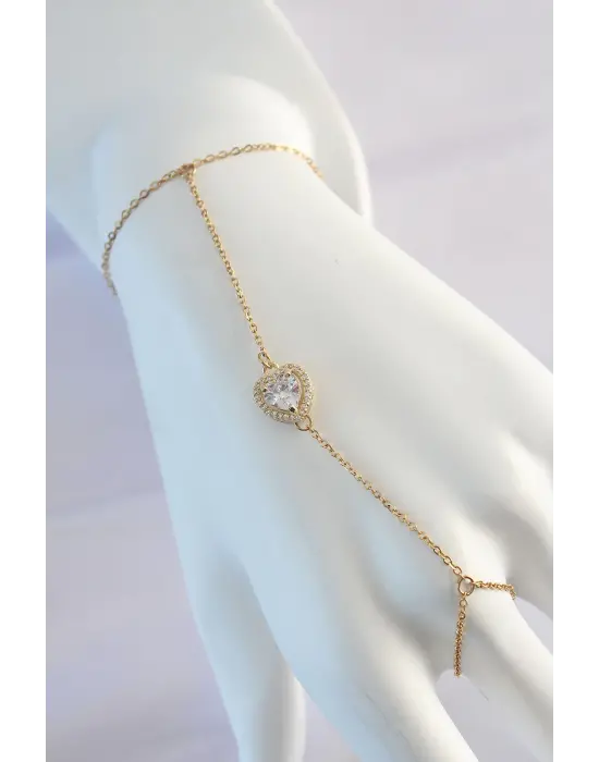 316L Çelik Gold Renk Zirkon Taşlı Kalp Tasarımlı Şahmeran