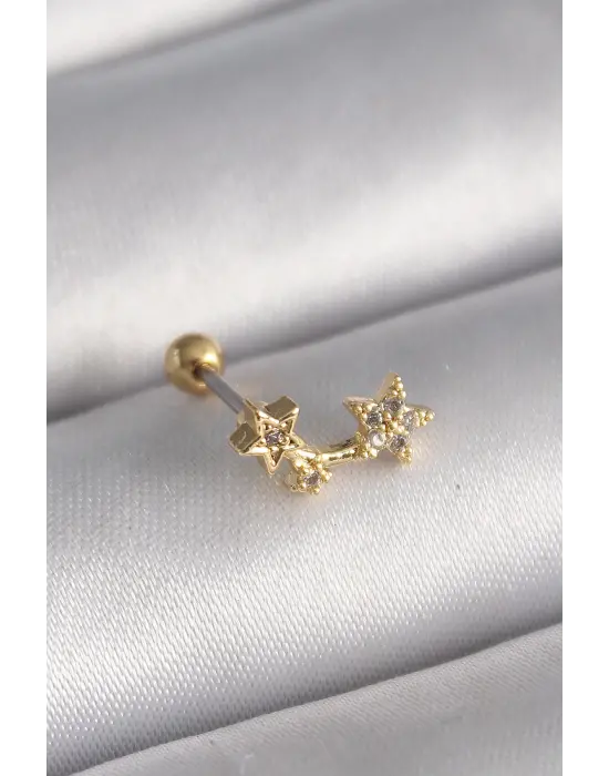 316L Çelik Gold Renk Zirkon Taşlı Kalp Tragus Piercing