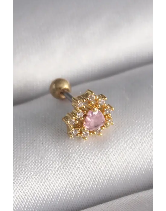 316L Çelik Gold Renk Zirkon Taşlı Kalp Tragus Piercing