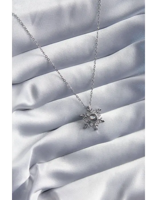  Altın  Zirkon Taşlı Kar Tanesi Projeksiyon Model  Çelik Kolye