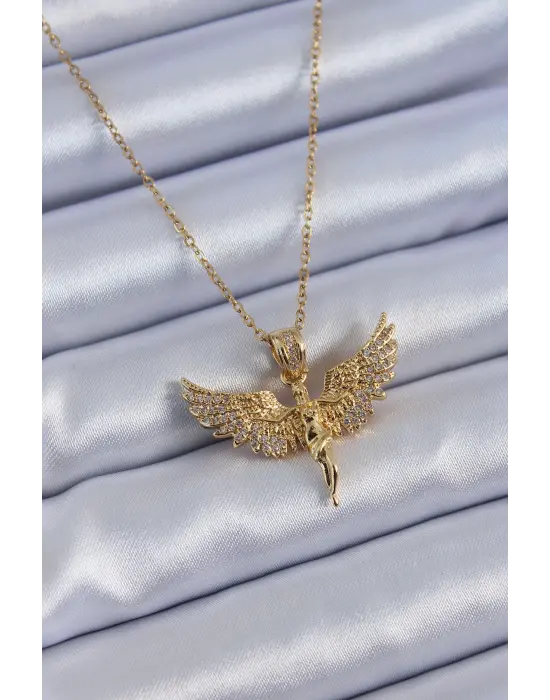 316L Çelik Gold Renk Zirkon Taşlı Kelebek Model Kadın Kolye