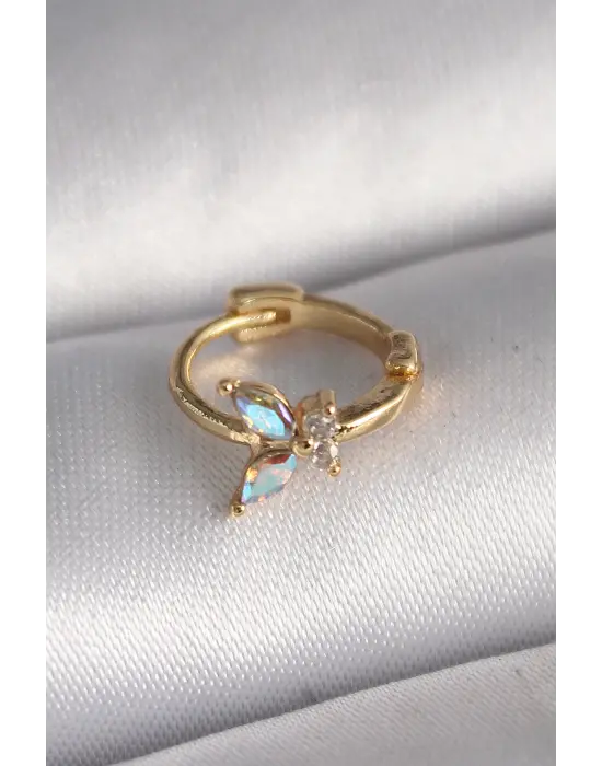 316L Çelik Gold Renk Zirkon Taşlı Kelebek Model Tragus Piercing