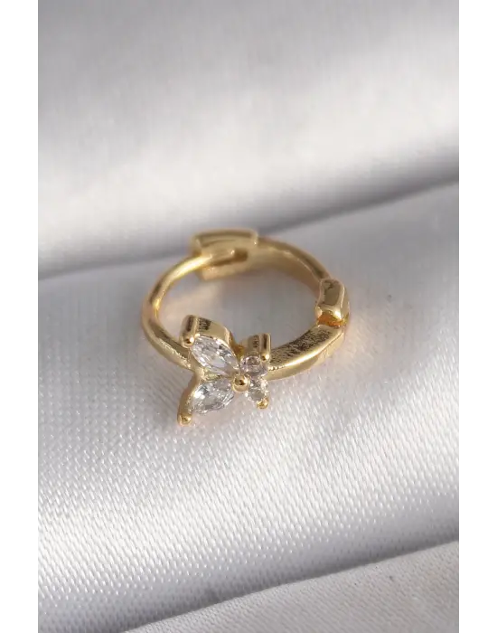 316L Çelik Gold Renk Zirkon Taşlı Kelebek Model Tragus Piercing