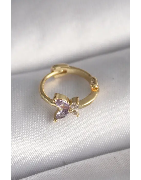 316L Çelik Gold Renk Zirkon Taşlı Kelebek Model Tragus Piercing