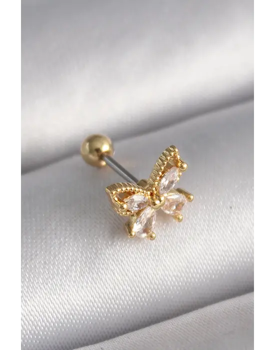 316L Çelik Gold Renk Zirkon Taşlı Kelebek Tragus Piercing