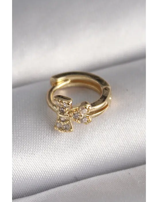 316L Çelik Gold Renk Zirkon Taşlı Kurdele Model Tragus Piercing