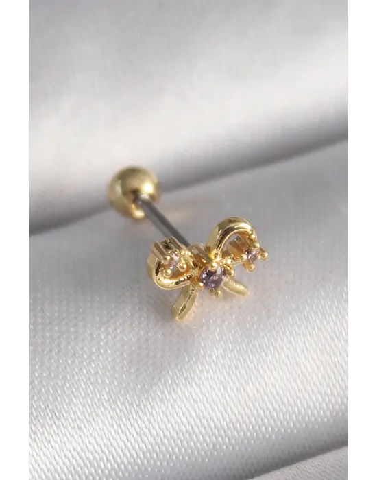 316L Çelik Gold Renk Zirkon Taşlı Kurdele Tragus Piercing