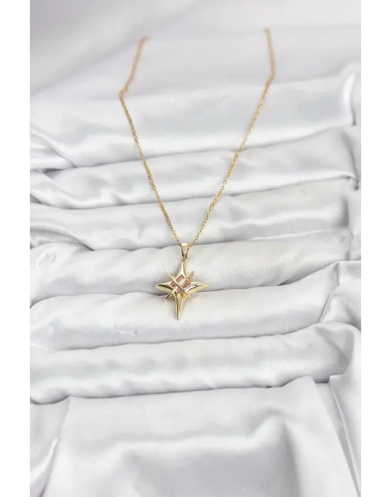 316L Çelik Gold Renk Zirkon Taşlı Kutup Yıldızı Model Kadın Kolye