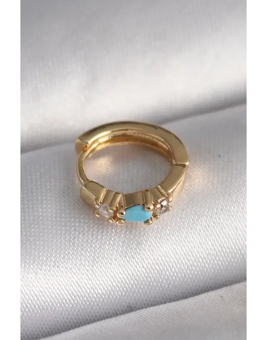 316L Çelik Gold Renk Zirkon Taşlı Mavi Taş Detay Tragus Piercing
