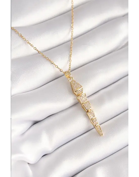  Altın  Zirkon Taşlı Sallantı Yılan Model  Çelik Kolye