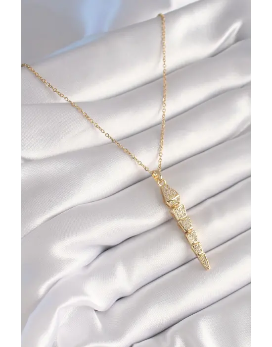  Altın  Zirkon Taşlı Sallantı Yılan Model  Çelik Kolye