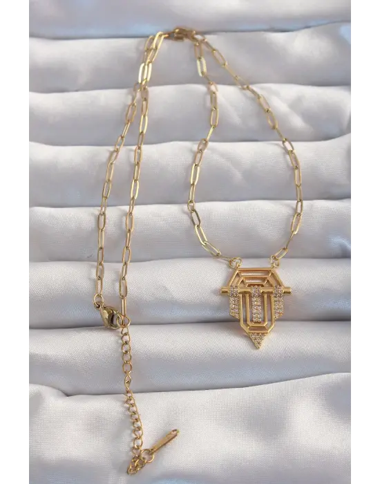  Altın  Zirkon Taşlı Serenay Çelik Kolyesi