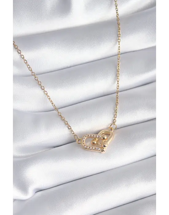  Altın  Zirkon Taşlı Tiffany Model  Çelik Kolye