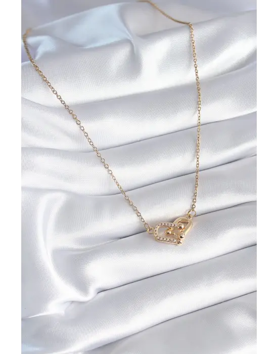  Altın  Zirkon Taşlı Tiffany Model  Çelik Kolye