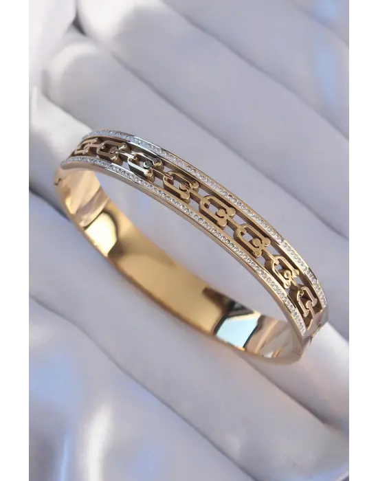 316L Çelik Gold Renk Zirkon Taşlı Tiffany Model Kelepçe
