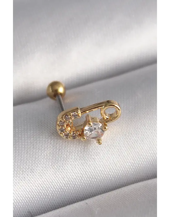 316L Çelik Gold Renk Zirkon Taşlı Toplu İğne Tragus Piercing