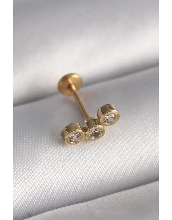 316L Çelik Gold Renk Zirkon Taşlı Tragus Piercing