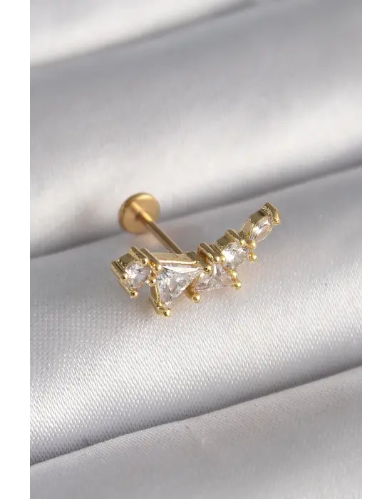 316L Çelik Gold Renk Zirkon Taşlı Tragus Piercing