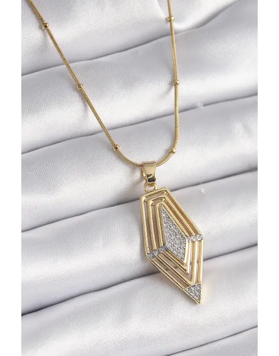  Altın  Zirkon Taşlı Vintage Model  Çelik Kolye