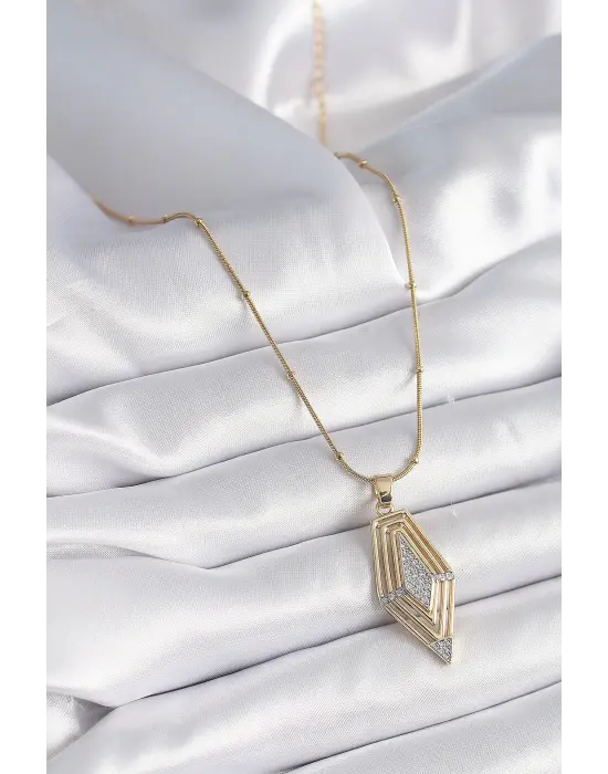  Altın  Zirkon Taşlı Vintage Model  Çelik Kolye