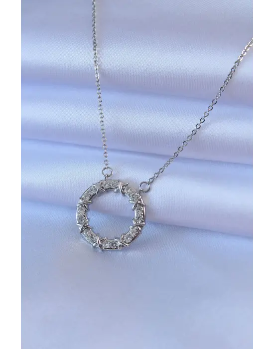  Altın  Zirkon Taşlı Xoxo  Çelik Kolye