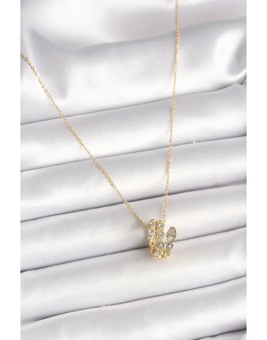 Altın Zirkon Taşlı Yılan Model Çelik Kolye