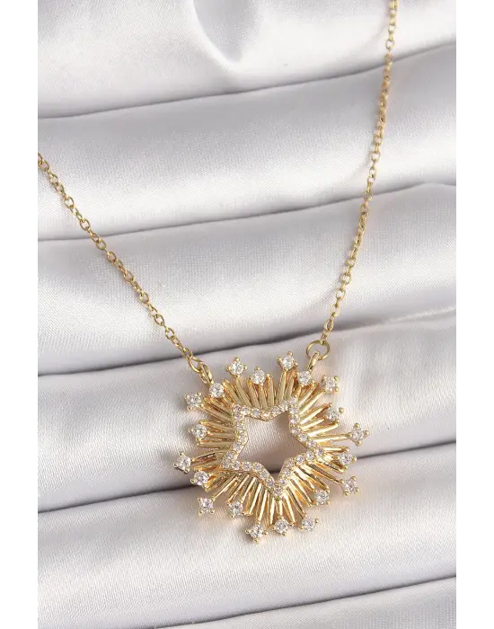 316L Çelik Gold Renk Zirkon Taşlı Yıldız Model Kadın Kolye