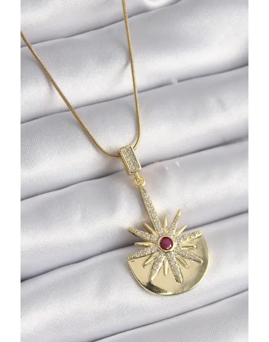  Altın  Zirkon Taşlı Yıldız Model  Çelik Kolye