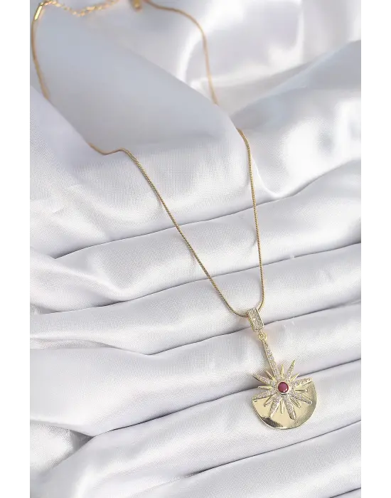  Altın  Zirkon Taşlı Yıldız Model  Çelik Kolye